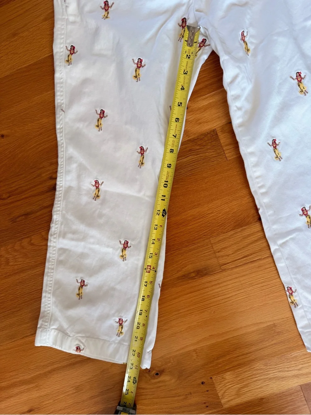 Vintage J.Crew Hawaiian Hula Dancer Embroidered Crop Pants White Cotton Size 6
